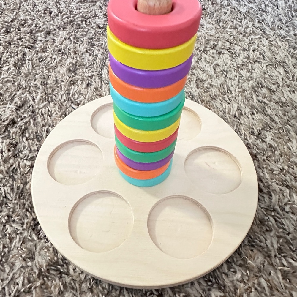 Lovevery flexible wooden stacker rainbow multicolored fine motor spatial skills